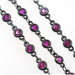 hotpink zircon, copper chain, black plated, approx 4mm dia