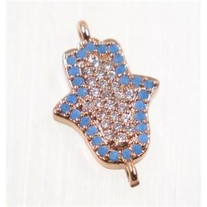 copper hamsahand connector pave zircon, rose gold, approx 11x13mm