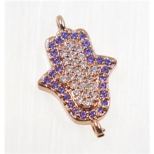 copper hamsahand connector pave zircon, rose gold, approx 11x13mm