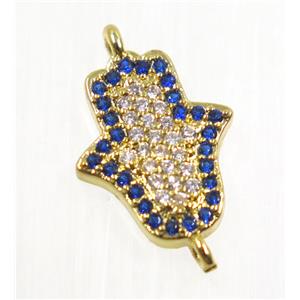 copper hamsahand connector pave zircon, gold plated, approx 11x13mm
