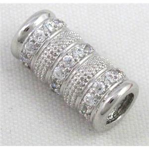 Zircon, bracelet spacer, copper tube bead, platinum plated, approx 7x14mm, 4mm hole
