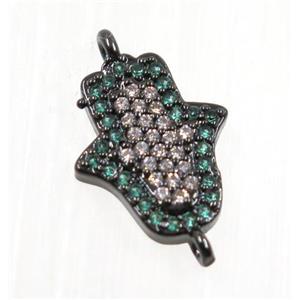 copper hamsahand connector pave zircon, black plated, approx 11x13mm