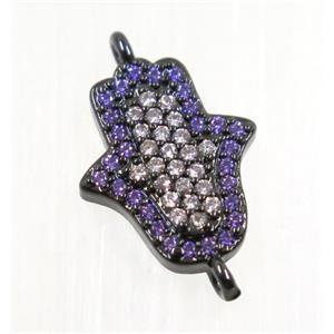 copper hamsahand connector pave zircon, black plated, approx 11x13mm