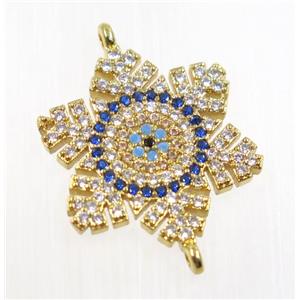 copper flower connector pave zircon, gold plated, approx 22mm dia