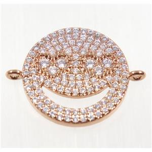 copper Emoji face connector pave zircon, rose gold, approx 16mm dia
