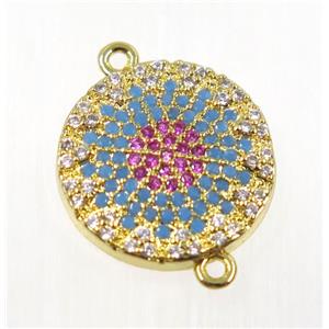 copper button connector pave zircon, gold plated, approx 15mm