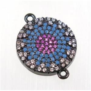 copper button connector pave zircon, black plated, approx 15mm