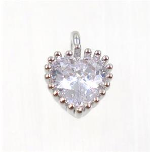 copper heart pendant pave zircon, platinum plated, approx 7x8mm