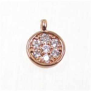 copper circle pendant pave zircon, rose gold, approx 6mm dia