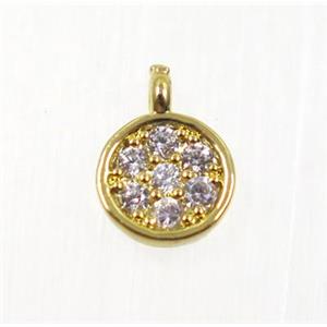 copper circle pendant pave zircon, gold plated, approx 6mm dia