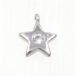 copper star pendant pave zircon, platinum plated, approx 7mm dia