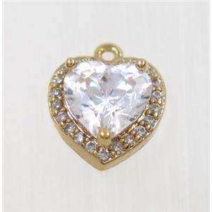 copper heart pendant pave zircon, gold plated, approx 10mm