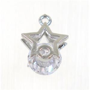 copper star pendant pave zircon, platinum plated, approx 12mm