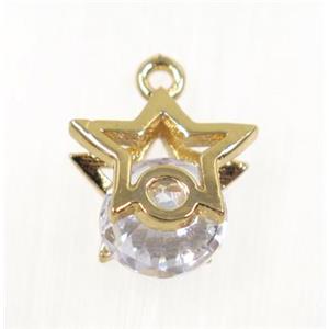 copper star pendant pave zircon, gold plated, approx 12mm