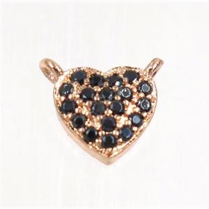 copper heart pendant pave zircon with 2loops, rose gold, approx 8mm