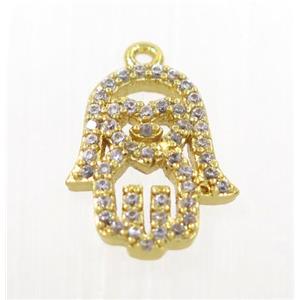 copper hamsahand pendant pave zircon, gold plated, approx 12x15mm