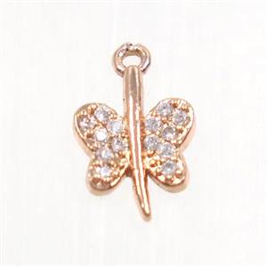 copper butterfly pendant pave zircon, rose gold, approx 7x10mm