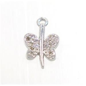 copper butterfly pendant pave zircon, platinum plated, approx 7x10mm