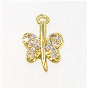copper butterfly pendant pave zircon, gold plated, approx 7x10mm