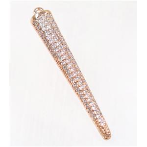 copper stick pendant pave zircon, rose gold, approx 6x40mm