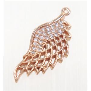 copper angel wing pendant pave zircon, rose gold, approx 11x25mm
