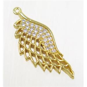 copper angel wing pendant pave zircon, gold plated, approx 11x25mm