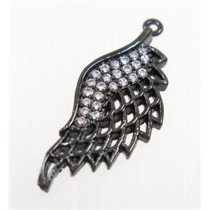 copper angel wing pendant pave zircon, black plated, approx 11x25mm