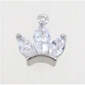 copper crown pendant pave zircon, platinum plated, approx 10-12mm
