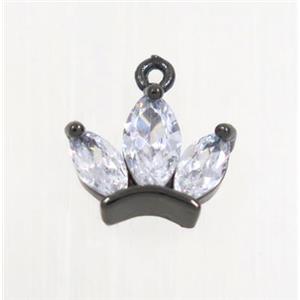 copper crown pendant pave zircon, black plated, approx 10-12mm