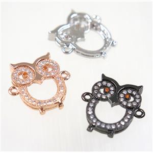 copper owl connector pave zircon, mix color, approx 13x18mm