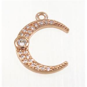 copper crescent moon pendant pave zircon, rose gold, approx 14mm dia