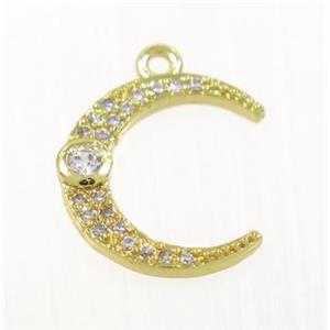 copper crescent moon pendant pave zircon, gold plated, approx 14mm dia