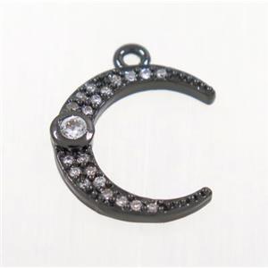 copper crescent moon pendant pave zircon, black plated, approx 14mm dia