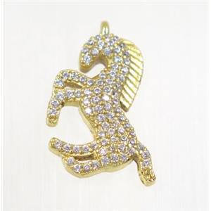 copper seahorse pendant pave zircon, gold plated, approx 12-20mm