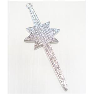 copper northStar pendant pave zircon, platinum plated, approx 18-48mm