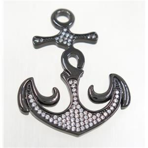 copper anchor pendant pave zircon, black plated, approx 30-33mm