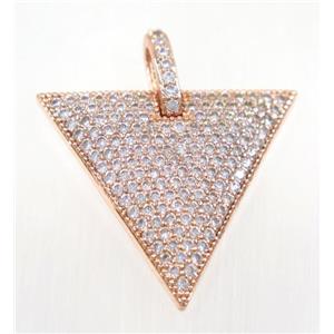 copper triangle pendant pave zircon, rose gold, approx 28mm