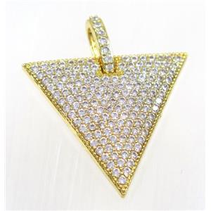 copper triangle pendant pave zircon, gold plated, approx 28mm