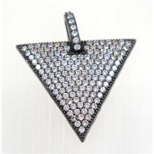 copper triangle pendant pave zircon, black plated, approx 28mm