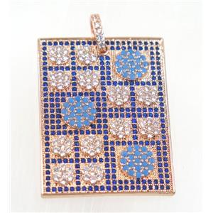 copper rectangle pendant pave zircon, rose gold, approx 25x33mm