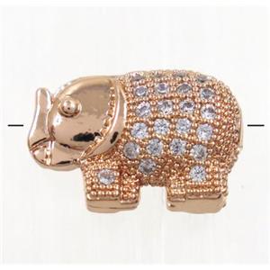 copper elephant beads paved zircon, rose gold, approx 9x13mm