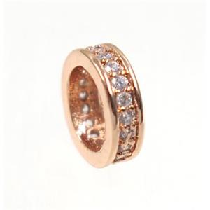 copper rondelle beads paved zircon, rose gold, approx 10mm dia