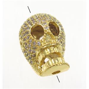 copper skull beads paved zircon, gold plated, approx 11x17mm