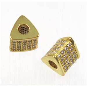 copper triangle beads paved zircon, gold plated, approx 8x8mm, 3mm hole