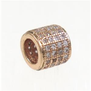 copper tube beads paved zircon, rose gold, approx 6x7mm, 4mm hole
