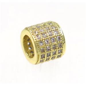 copper tube beads paved zircon, gold plated, approx 6x7mm, 4mm hole