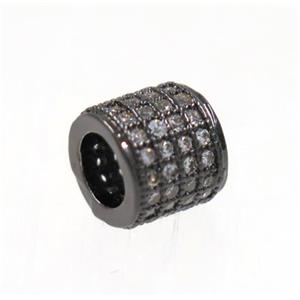 copper tube beads paved zircon, black plated, approx 6x7mm, 4mm hole