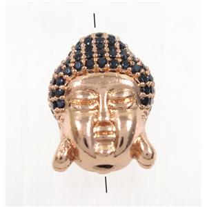copper buddha bead paved black zircon, rose gold, approx 11.5x16mm