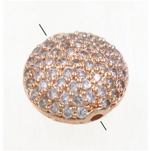 copper button beads paved zircon, rose gold, approx 11mm dia