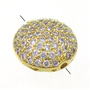 copper button beads paved zircon, gold plated, approx 11mm dia